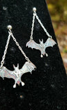 BATS!!  Sterling Silver Bat Skeleton Dangle Earrings