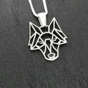 Wolf Geometric Necklace, Sterling Silver