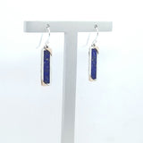 Crushed Lapis, Silver, and Rose  Gold Earrings