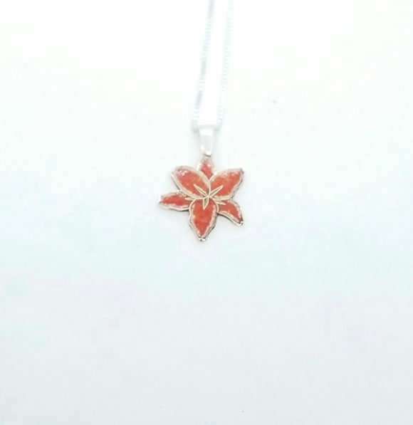 Oriental Lily Pendant.  Silver and Stone Inlay